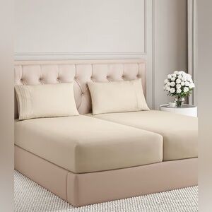 Split King 5 Piece Sheet Set, Comfy Breathable & Cooling Bed Sheets, Wheat Color